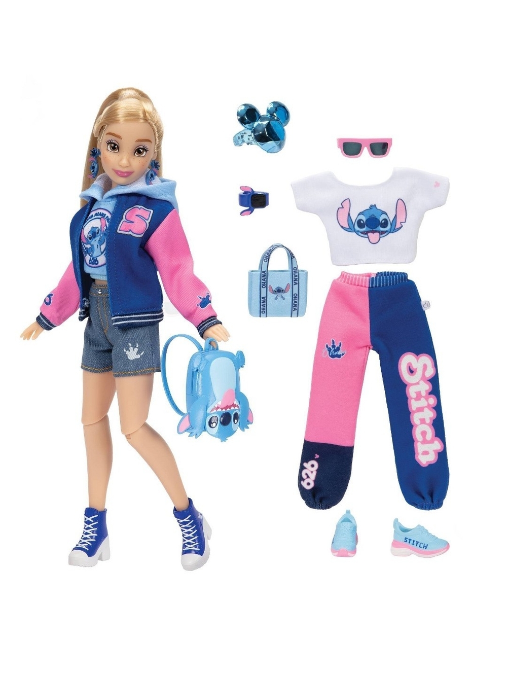 🌂●Disney ILY 4ever 12.5" Stitch Doll Varsity Jacket Blonde Hair/Brown Eyes
